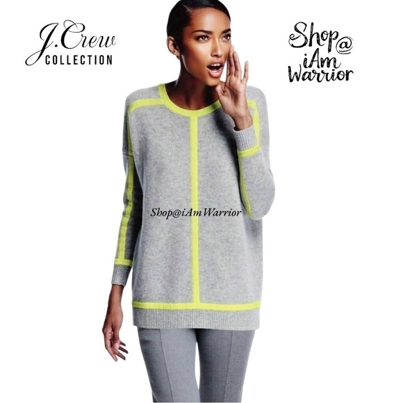 J.Crew Collection rare citron neon tipped gray cashmere sweater *shop@iamwarrior - Picture 2 of 11